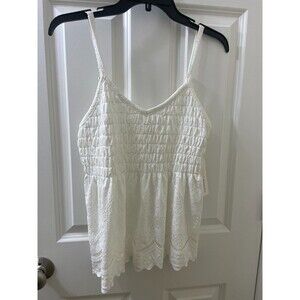 NEW Urban Romantics Women’s Spaghetti Strap OffWhite Blouse Lacey Semi Sheer L